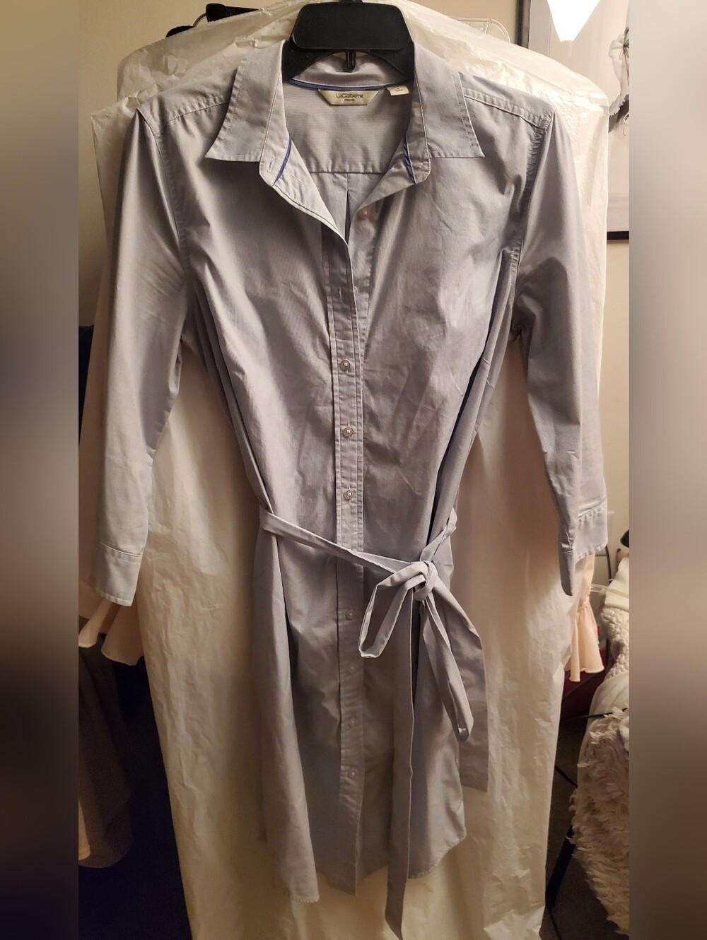 Liz Claiborne Light Blue Midi Shirt Dress with Waist Tie